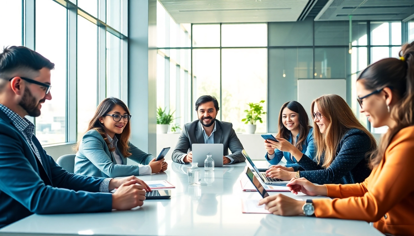 Engaging employees using an enterprise assistant in a modern office setting.
