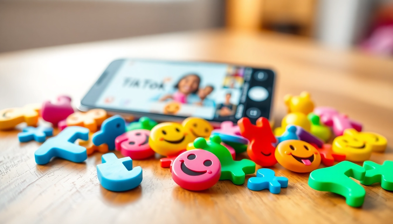 Engaging TikTok emojis showcasing expressions and actions set against a lively background.