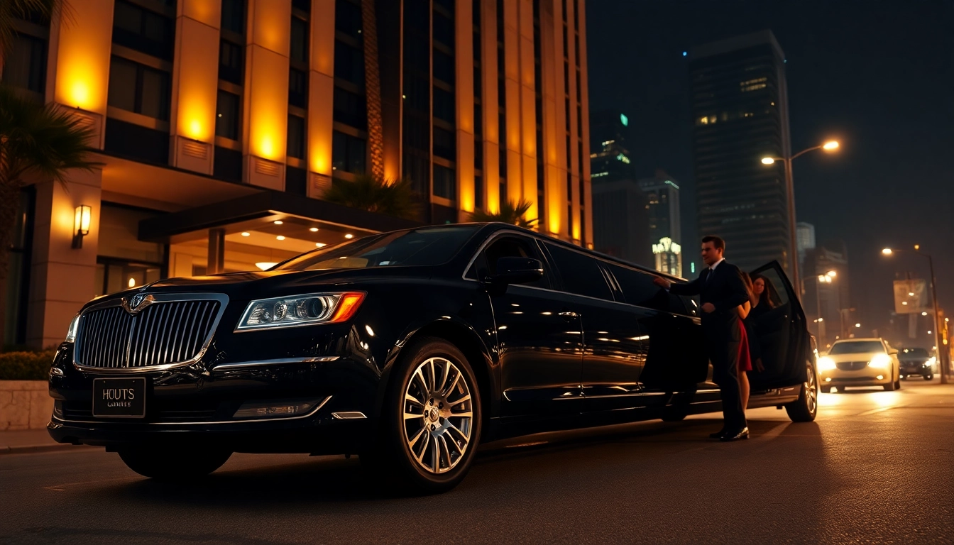 Los Angeles Limo - Luxurious stretch limousine arriving at a high-end hotel with a professional chauffeur.