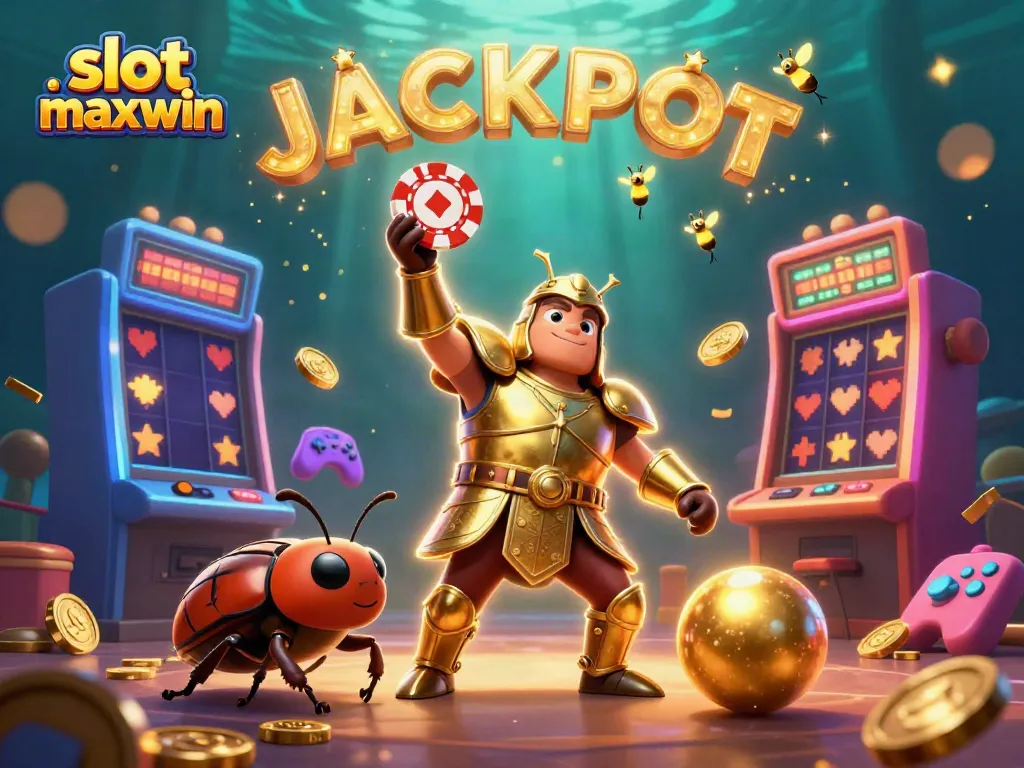 Spin for a win with slot maxwin in an exciting casino illustration featuring vivid characters and jackpot elements.