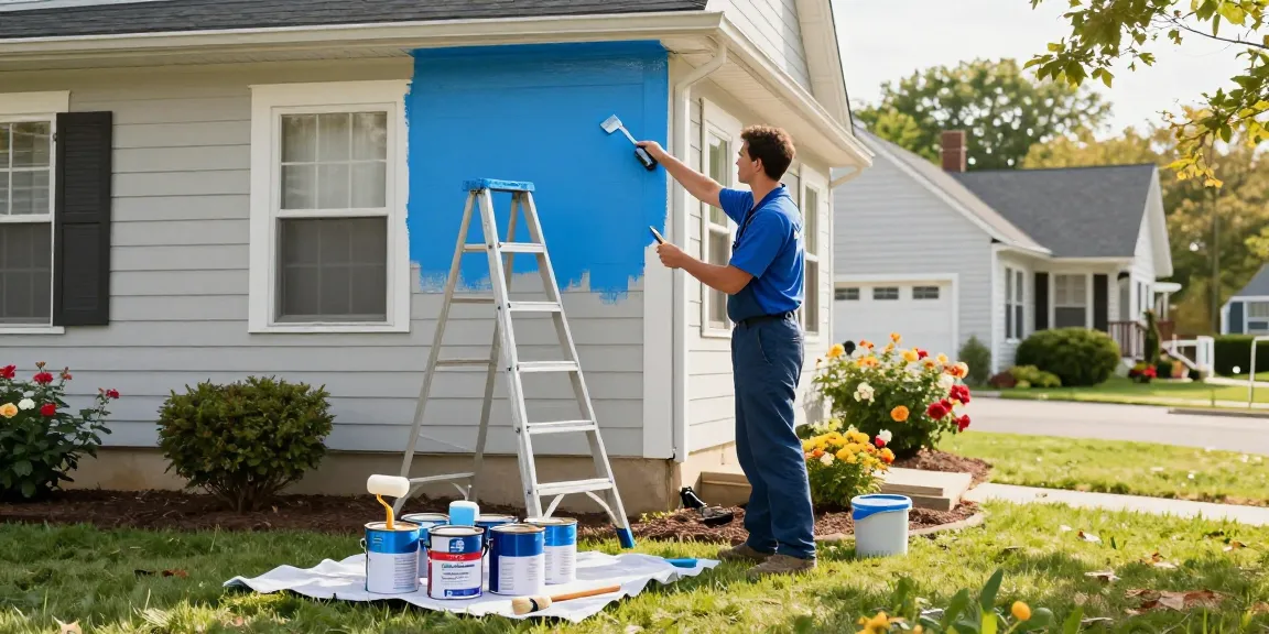 Exterior painters Franklin County OH applying fresh paint on a house, reflecting a professional home improvement scene.