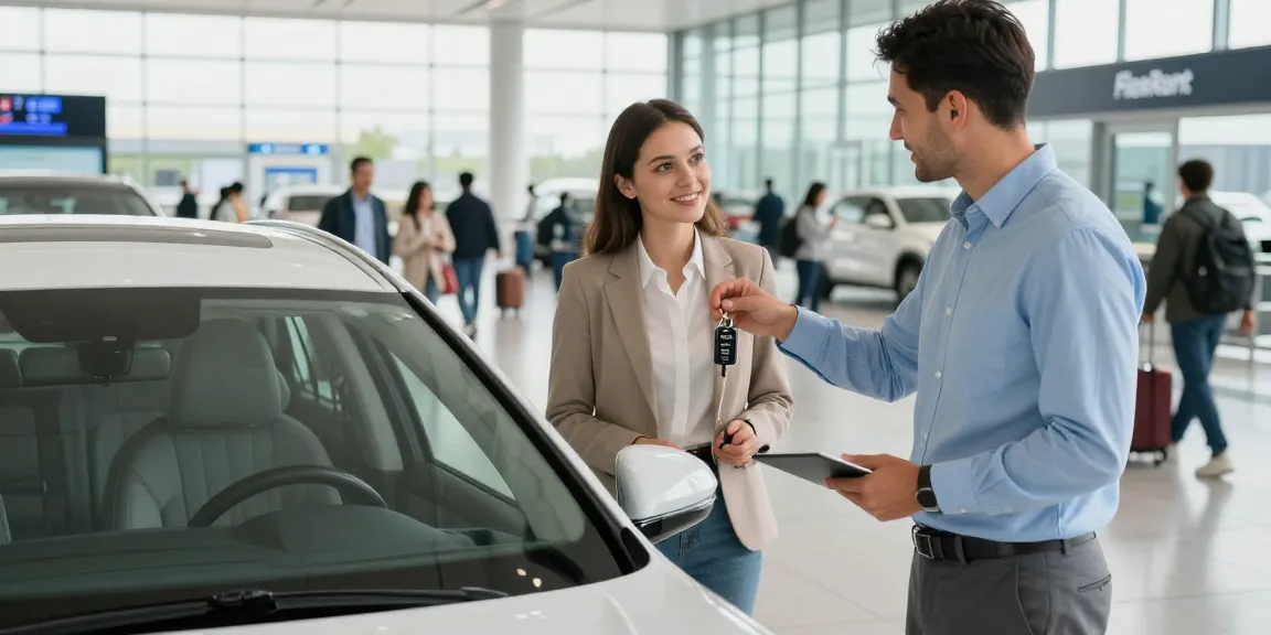 FlexRent car rental experience at Chișinău Airport, showcasing customer satisfaction and vehicle features.