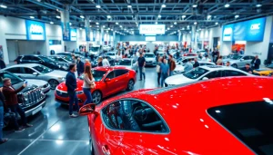 Visitors admiring stunning vehicles at the Auto Cars Show, a vibrant automotive exhibition.