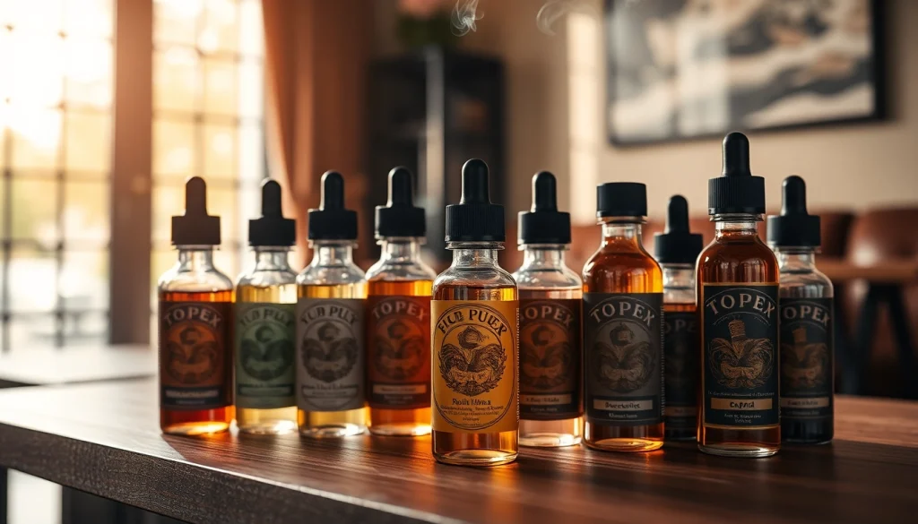 Flaschen mit Liquid sicher platziert auf einem Tisch in einem gemütlichen Raum mit sanfter Beleuchtung.