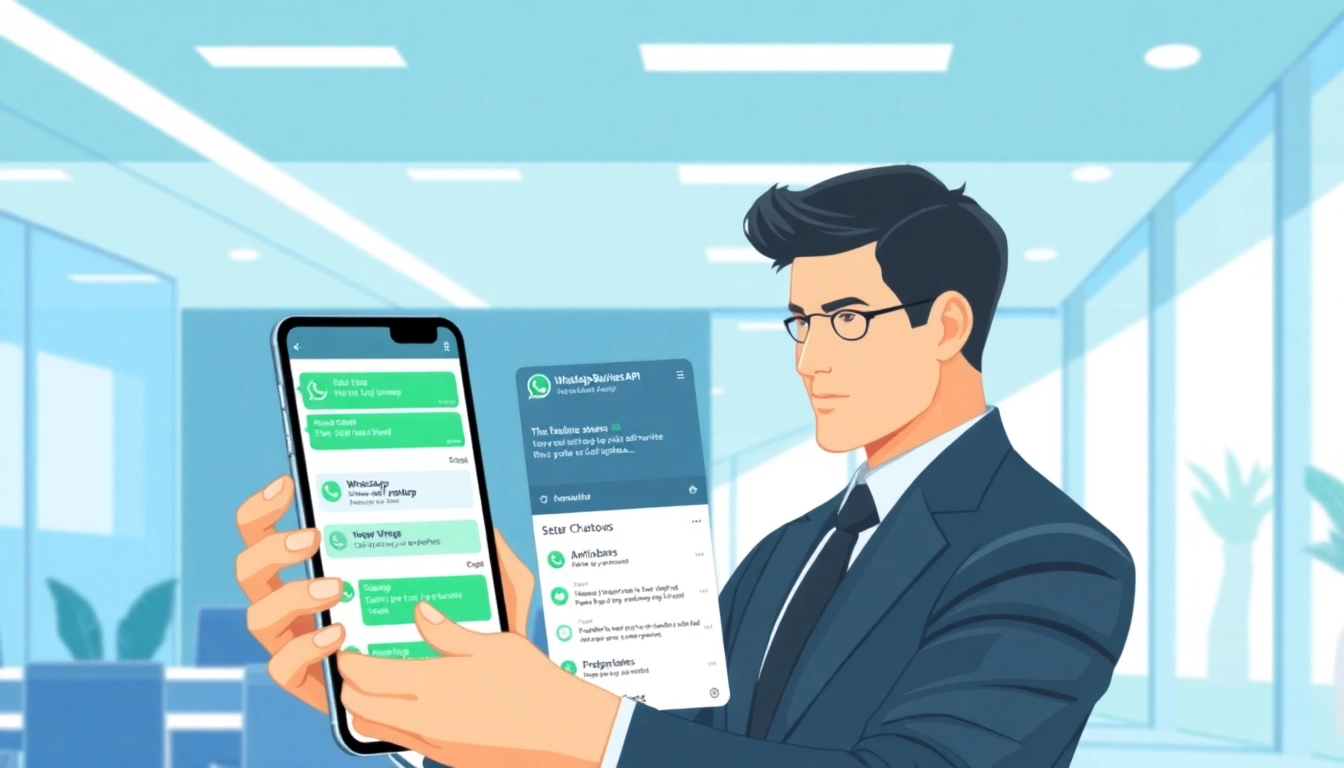 Engage with the WhatsApp Business API interface in a modern office setting.