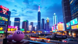 Menampilkan platform togel yang menarik dengan simbol lotere di latar belakang perkotaan.