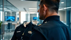 Enhancing Security Services Fredericksburg by showcasing a diligent professional guard in a corporate office.