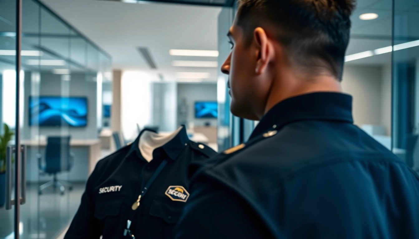 Enhancing Security Services Fredericksburg by showcasing a diligent professional guard in a corporate office.
