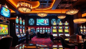 Menciptakan pengalaman bermain yang elegan dengan luxury333, menunjukkan mesin slot dan dekorasi mewah.