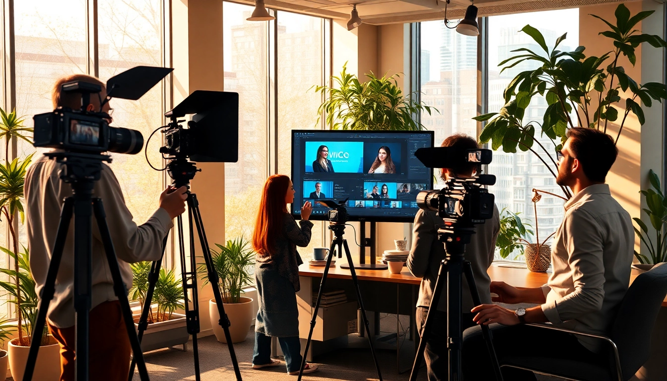 Capture the essence of corporate video production toronto with a team working on a video shoot in an office.
