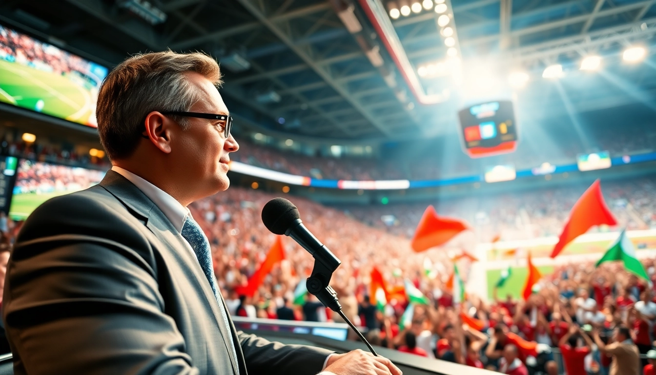 스포츠중계 중인 생생한 스포츠 이벤트를 전달하는 방송인