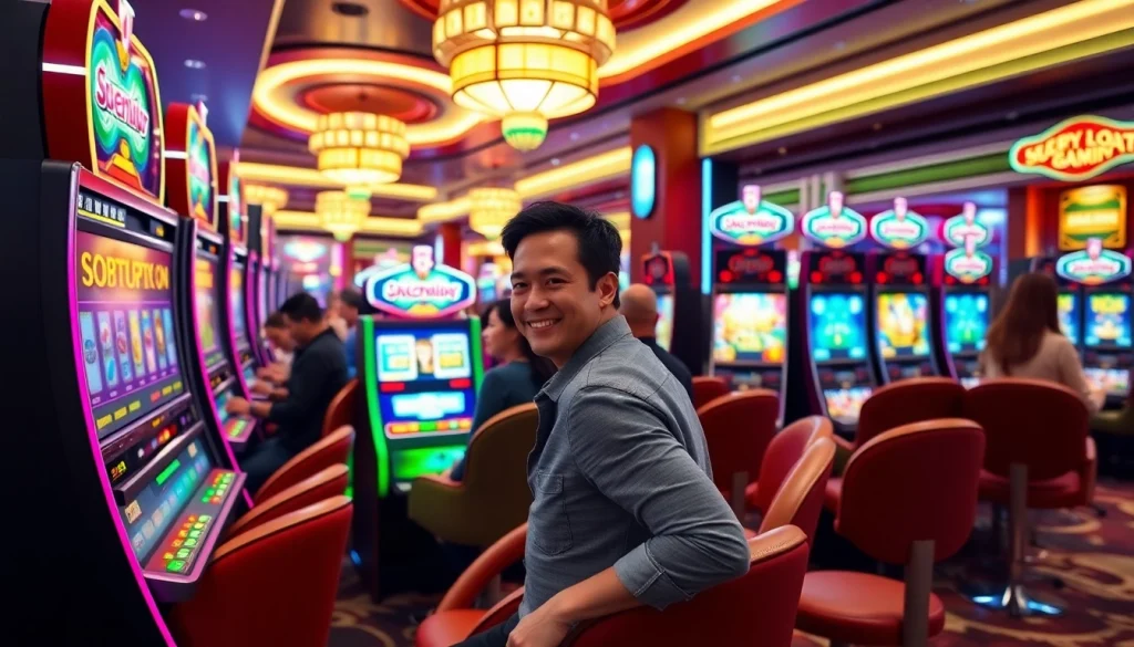 Menikmati keseruan permainan toto slot online dengan suasana kasino yang meriah.