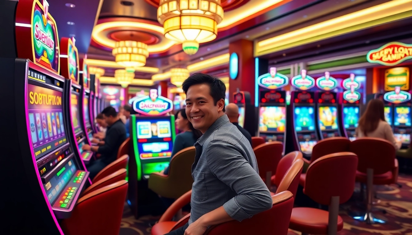 Menikmati keseruan permainan toto slot online dengan suasana kasino yang meriah.