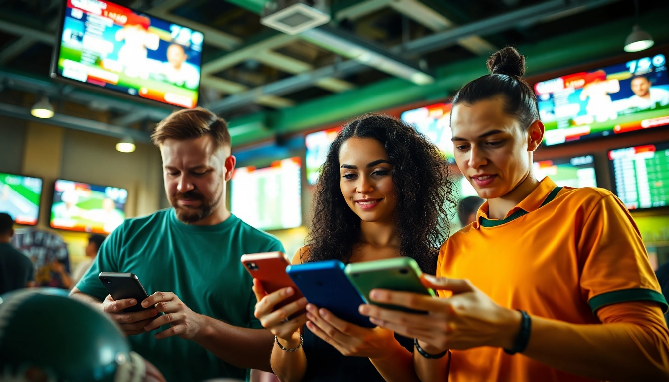 Engaging individuals exploring the best sports betting sites in India in a lively sports bar atmosphere.