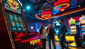 Mainkan slot gacor di mesin slot penuh kegembiraan dengan pemain yang merayakan kemenangan.