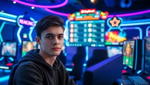 Mengakses link diantogel dengan gamer profesional di latar futuristik.