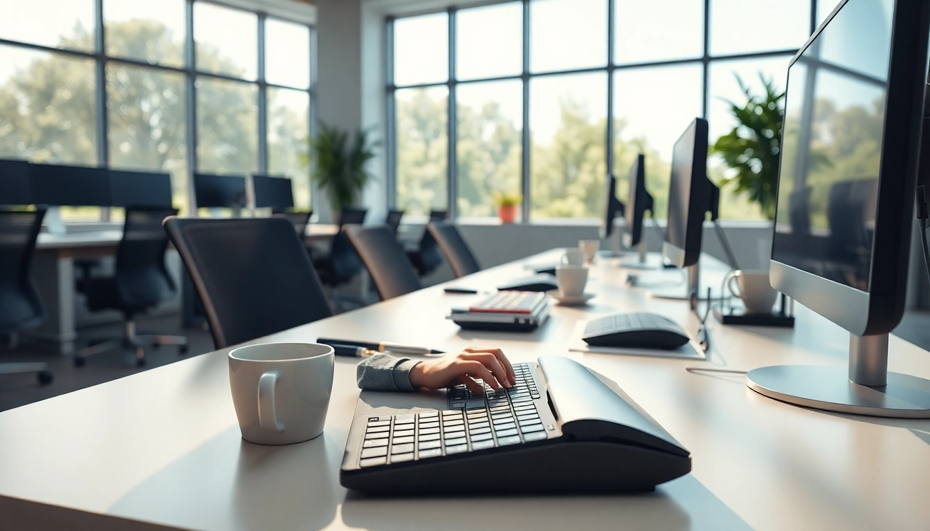 Enhance your skills at a typing center with a modern workspace featuring efficient tools.