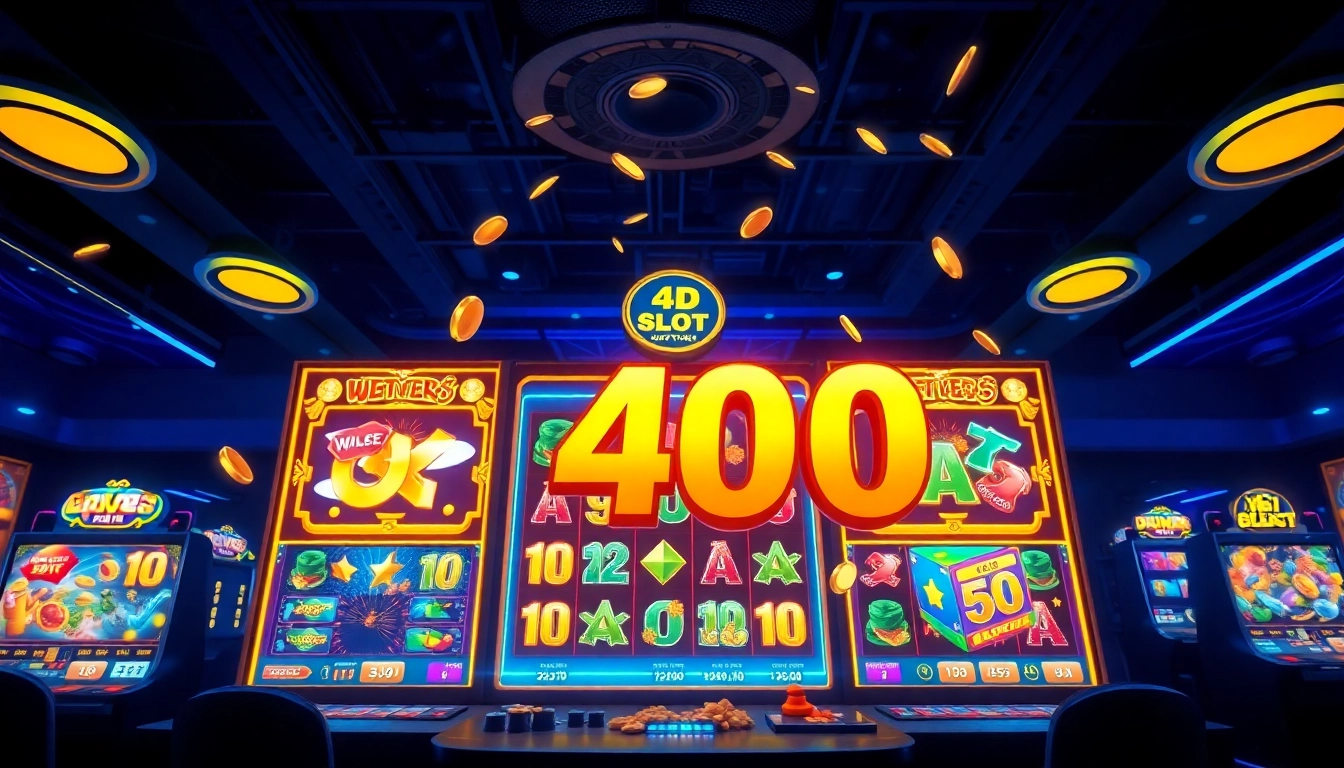Menggambarkan pengalaman bandar toto 4d slot dengan antarmuka permainan yang cerah dan interaktif.