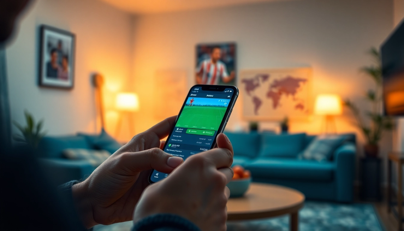 Highlighting the best sports betting sites in India, a user engages with a mobile betting app in a cozy setting.