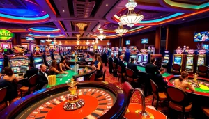 Casino gaming scene featuring KJC brand elements, showcasing vibrant tables and exciting players.