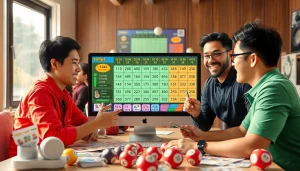 Menggambarkan pengalaman togel online yang menyenangkan dengan pemain yang bersemangat dan layar komputer modern.