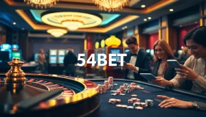 Online gambling excitement captured through the 54BET Login experience, featuring dynamic casino elements.