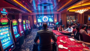 Experience the excitement of SHBET with vibrant casino gaming elements like poker chips and roulette.