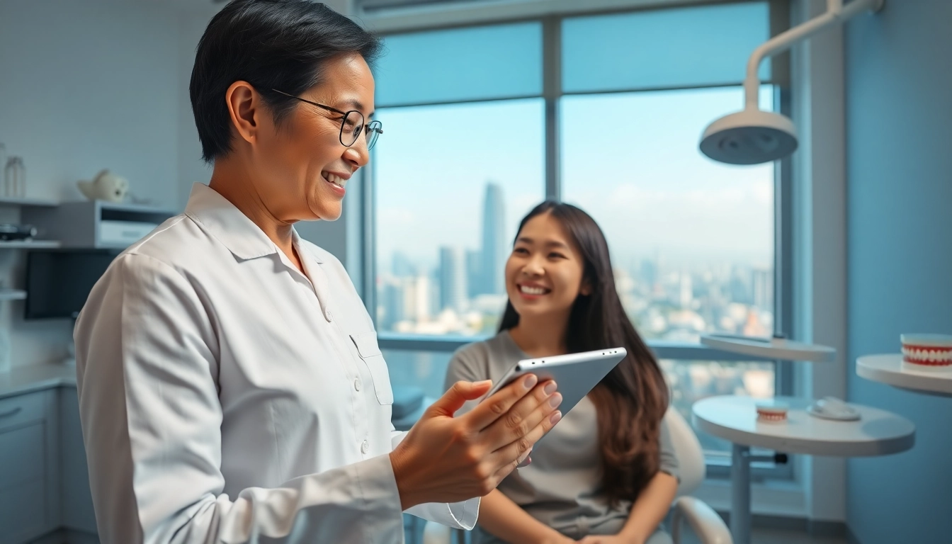 Top braces dentist in Kuala Lumpur consulting with a patient in a modern dental clinic.