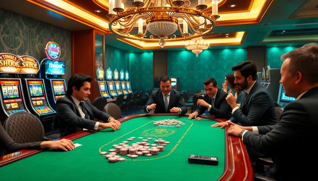 Players enjoying an exhilarating game at a THABET casino table, showcasing luxury and excitement in gambling.
