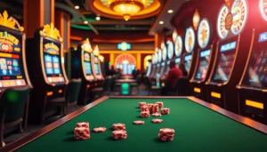 Engaging players in a lively 슬롯커뮤니티 atmosphere with vibrant slot machines and poker chips.