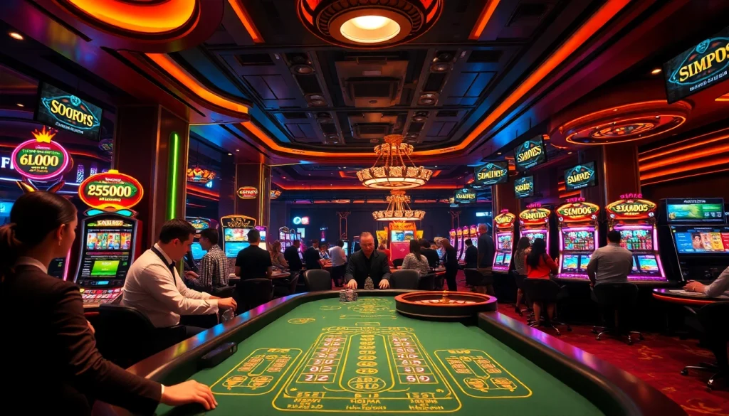Experience the excitement of winning at bl-555.io with a vibrant casino atmosphere featuring dealers and gaming tables.
