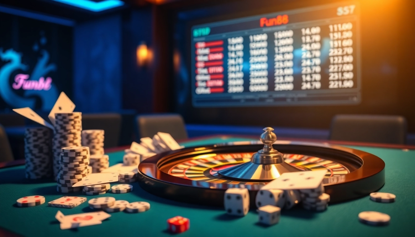 Interactive gambling scene featuring Fun88 casino elements with vibrant table games and exciting betting.