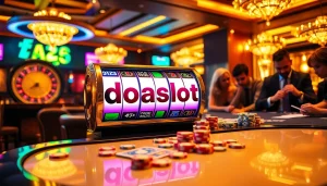 Exciting casino scene with doaslot slot machine and vibrant gaming atmosphere.
