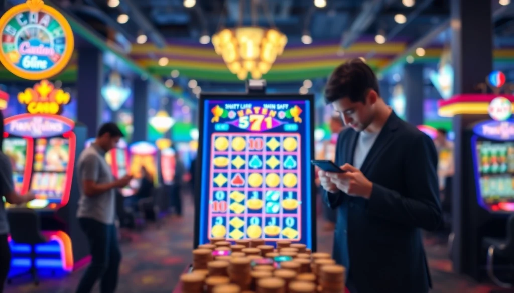 Memenangkan permainan slot deposit 1000 qris dengan mesin slot digital yang berwarna dan ceria.