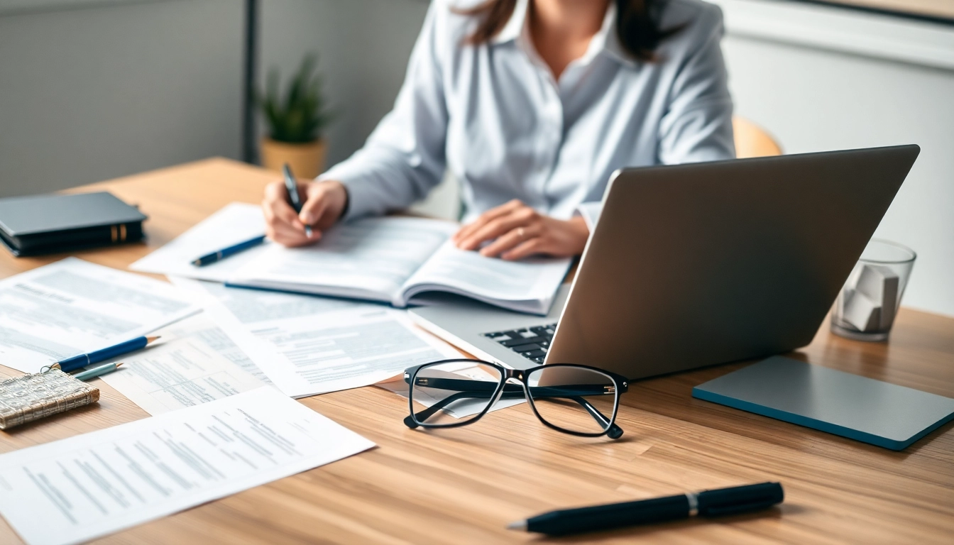 Professional workspace for tradução juramentada with documents and translation tools.