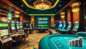 Experience the thrill of gaming at SN888 Login with vibrant casino tables and joyful players.