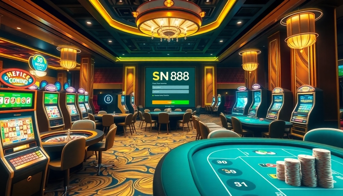Experience the thrill of gaming at SN888 Login with vibrant casino tables and joyful players.
