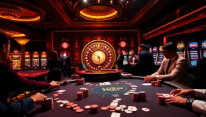 Nohu-themed casino scene with vibrant poker game and luxurious roulette wheel