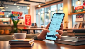 Engaging user utilizing the youdaofanyi translation app in a modern coffee shop setting.