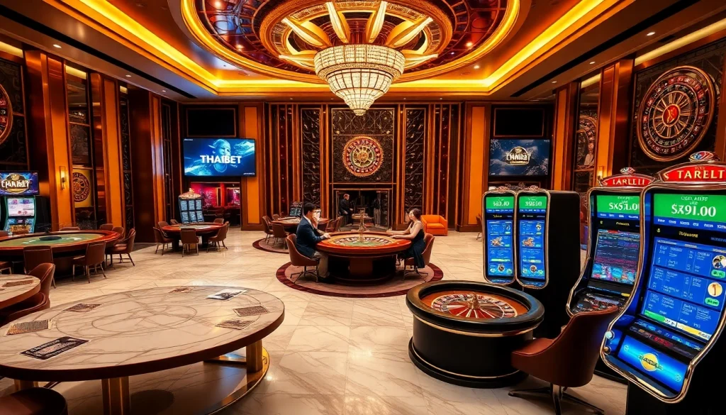 Experience thrilling moments at Trang Chủ THABET with exciting casino gaming activities and vibrant slot machines.