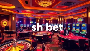 Sh bet highlights an exciting casino scene with roulette, poker tables, and vibrant slot machines.