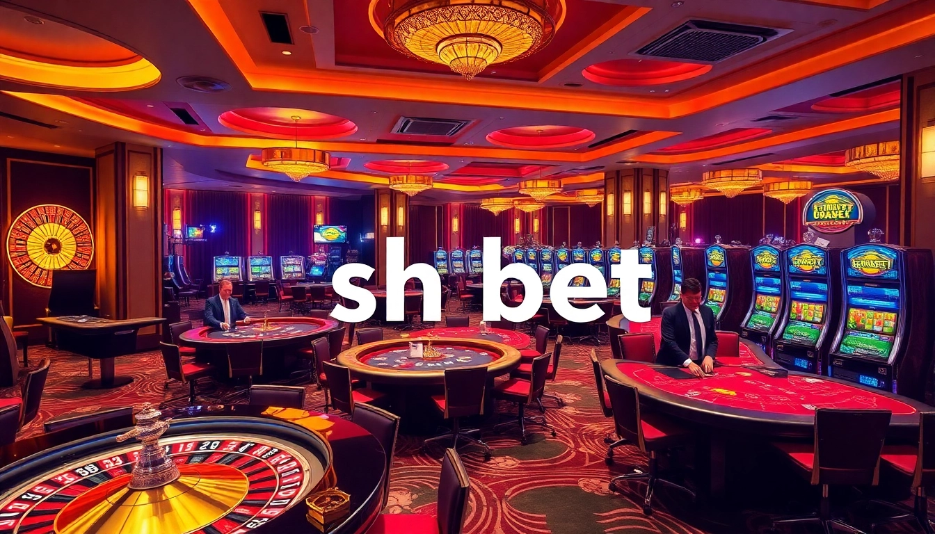 Sh bet highlights an exciting casino scene with roulette, poker tables, and vibrant slot machines.