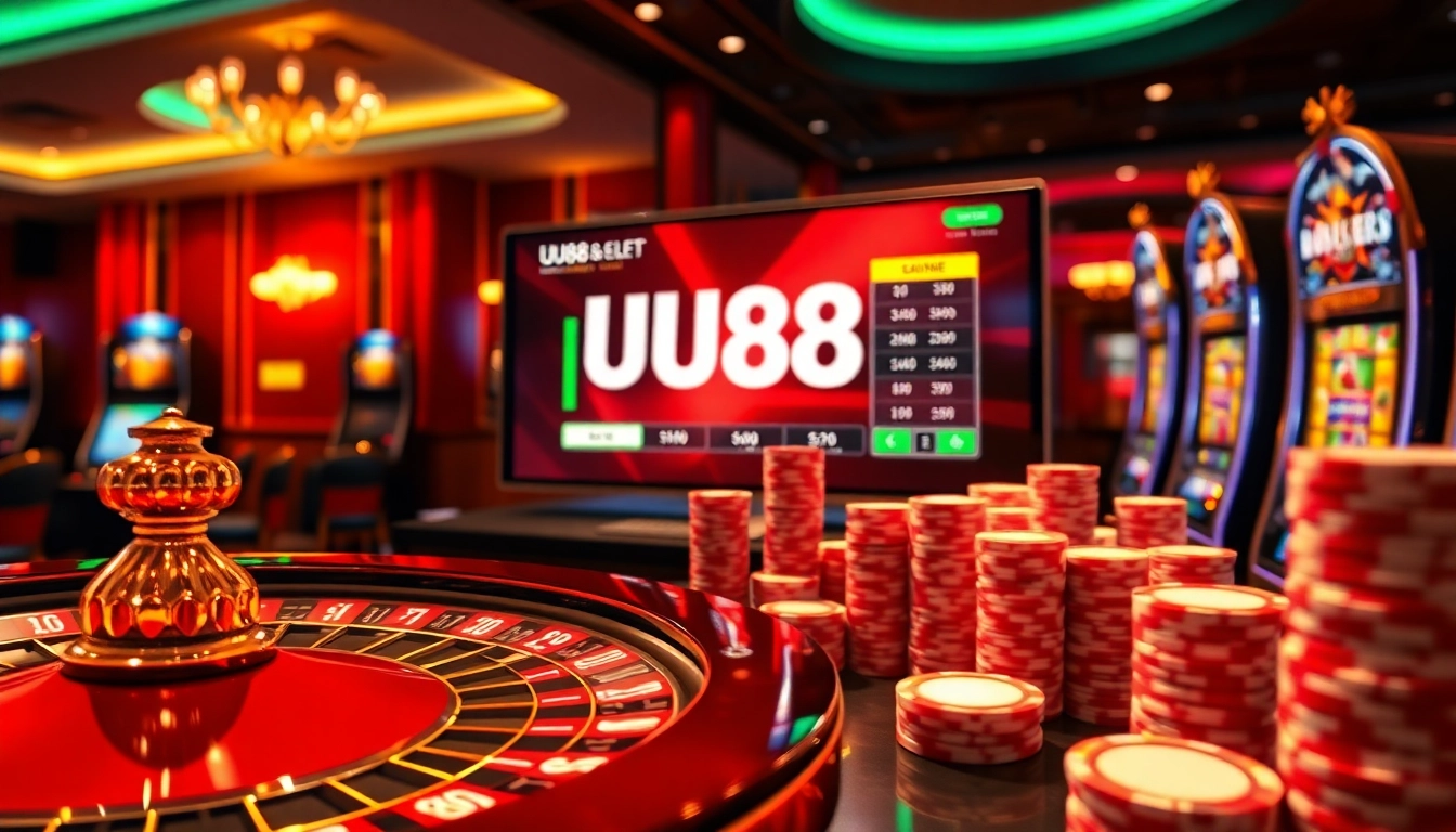 Experience thrilling online games at UU88 with vibrant casino visuals and immersive gaming options.