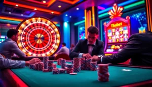 Engage in the thrilling action of Game THABET at a vibrant casino table.