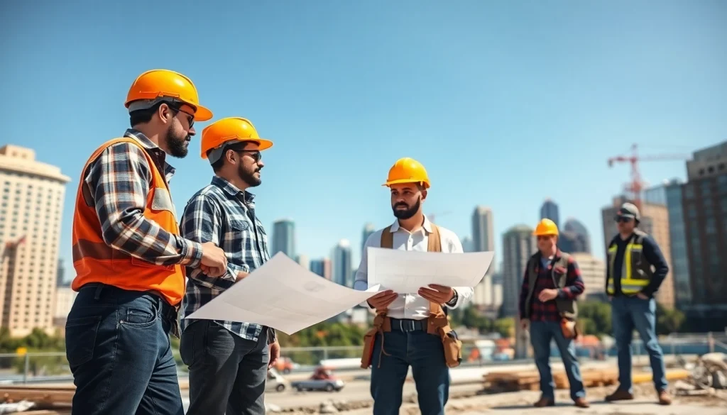 Engaged professionals from the southern california contractors association collaborating on a project outdoors.