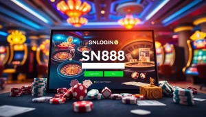 Log in to SN888 for an exciting online casino experience featuring poker chips and vibrant games.