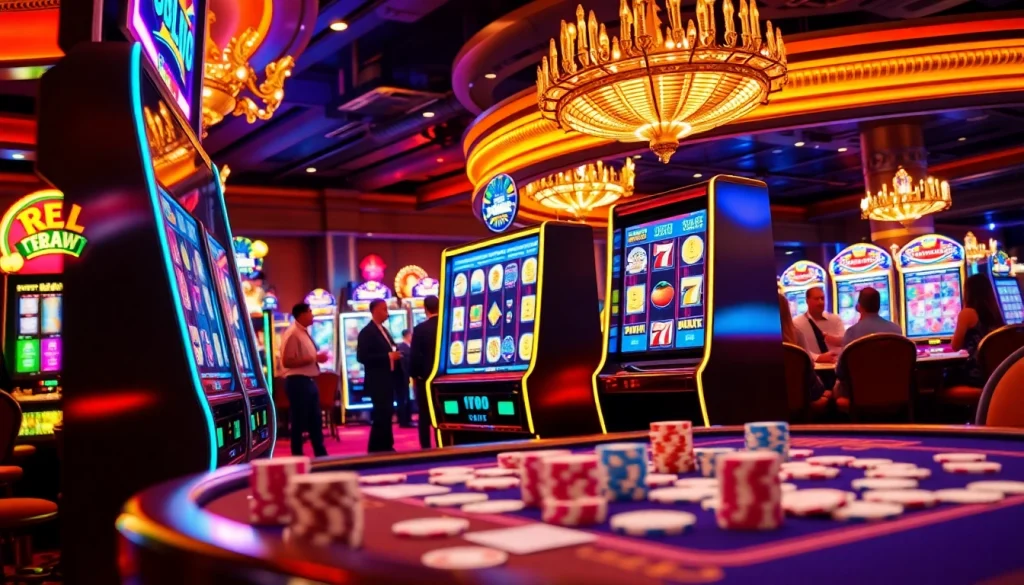 Players revel in the excitement of a Slot machine amidst a lavish casino atmosphere.