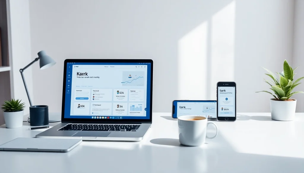 快连官网 interface displayed on multiple devices in a modern workspace, showcasing seamless online connectivity.