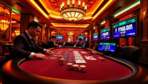 Engaging casino scene featuring live blackjack at F168.COM emphasizing luxury and excitement