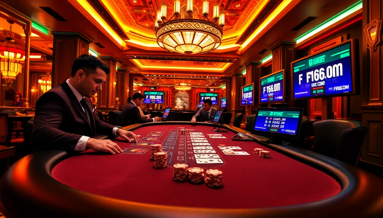 Engaging casino scene featuring live blackjack at F168.COM emphasizing luxury and excitement